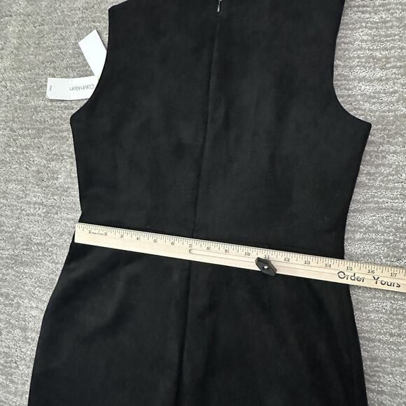 Calvin Klein Dress Womens 10 Black Zip Front Sheath Holiday Party Velvet Velour - Picture 10 of 13
